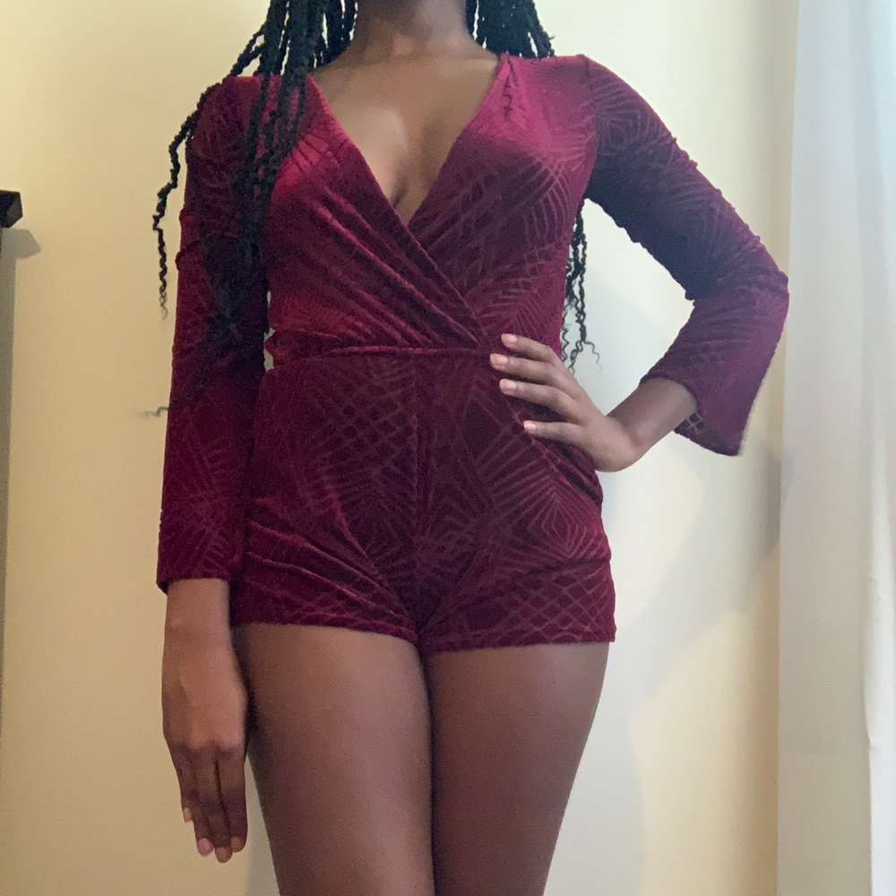 Burgundy Velvet Romper